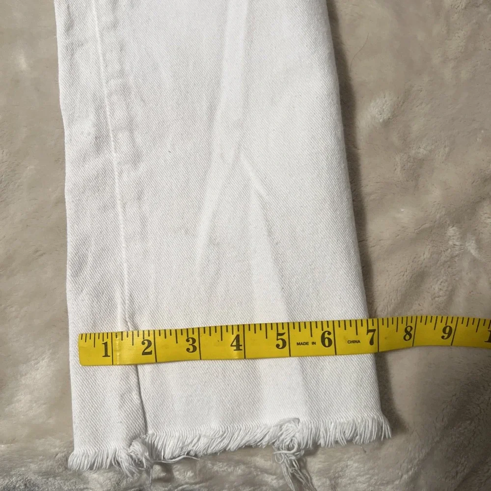 Princess Polly White Jeans Women's 4 Straight Leg Raw Hem Contrast Stitch Denim